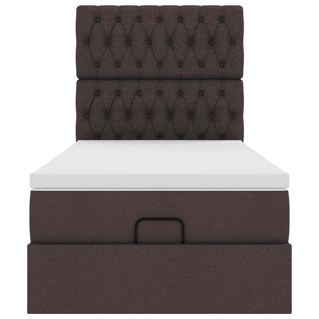 Ottomane Bett mit Matratze & LEDs Dunkelbraun 90x200 cm Stoff