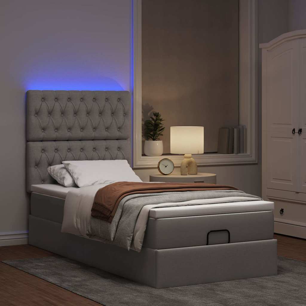 Ottomane Bett mit Matratze & LEDs Taupe 90x200 cm Stoff