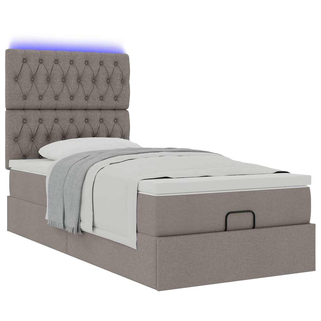 Ottomane Bett mit Matratze & LEDs Taupe 90x200 cm Stoff