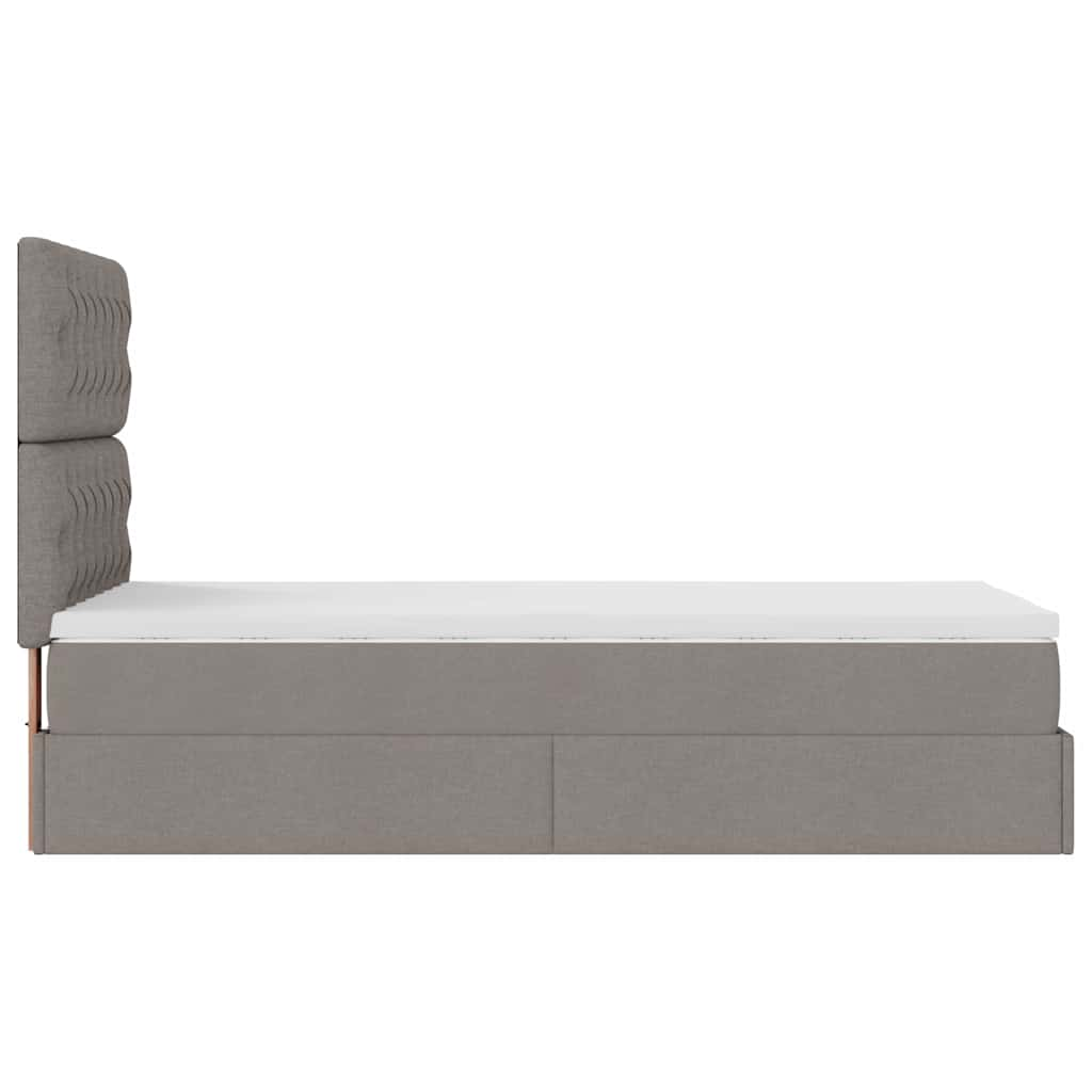 Ottomane Bett mit Matratze & LEDs Taupe 90x200 cm Stoff