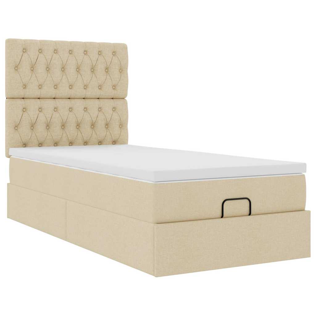 Ottomane Bett mit Matratze & LEDs Creme 90x200 cm Stoff
