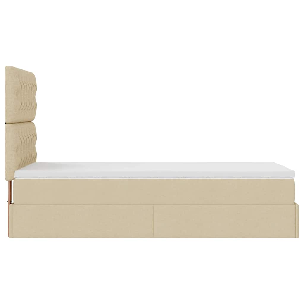 Ottomane Bett mit Matratze & LEDs Creme 90x200 cm Stoff