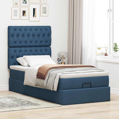 Ottomane Bett mit Matratze & LEDs Blau 90x200 cm Stoff