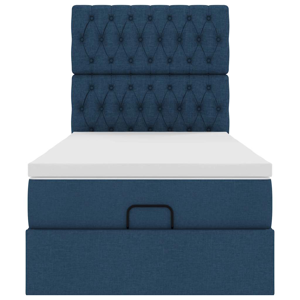 Ottomane Bett mit Matratze & LEDs Blau 90x200 cm Stoff