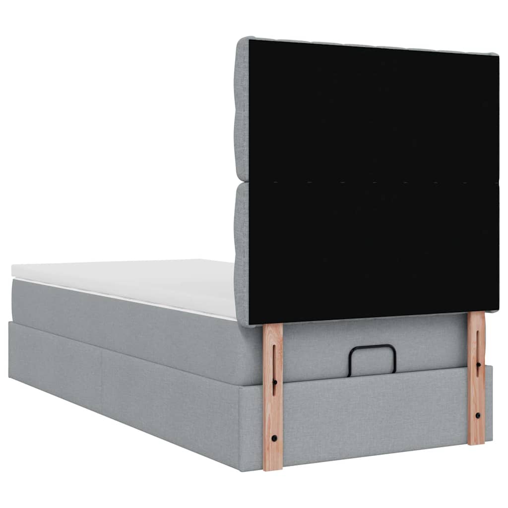 Ottoman-Bett mit Matratze & LEDs Hellgrau 100x200 cm Stoff
