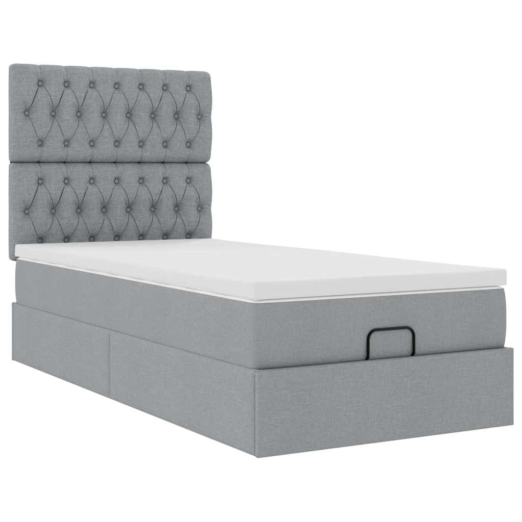 Ottoman-Bett mit Matratze & LEDs Hellgrau 100x200 cm Stoff
