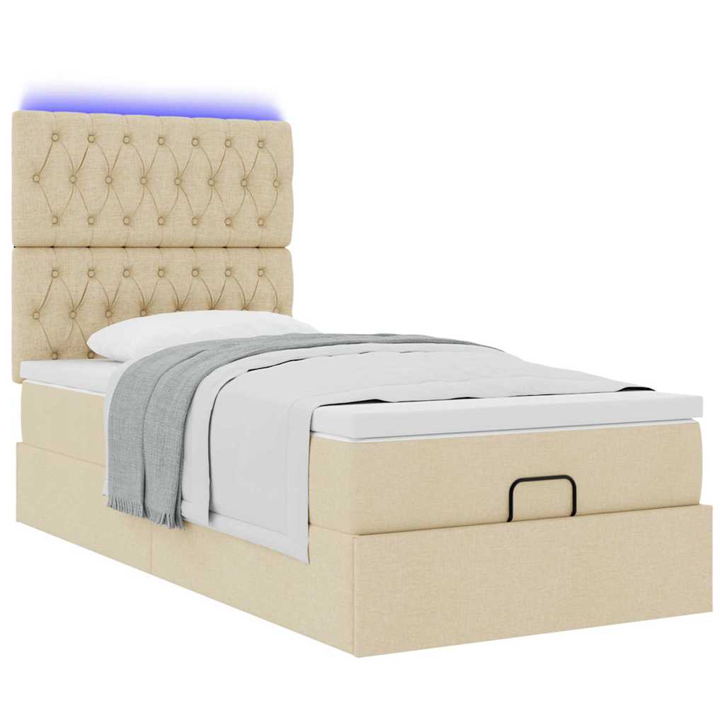 Ottoman-Bett mit Matratze & LEDs Creme 100x200 cm Stoff