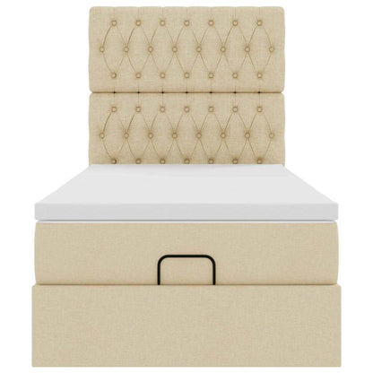 Ottoman-Bett mit Matratze & LEDs Creme 100x200 cm Stoff