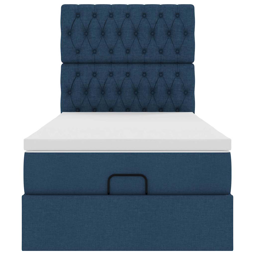 Ottomane Bett mit Matratze & LEDs Blau 100x200 cm Stoff