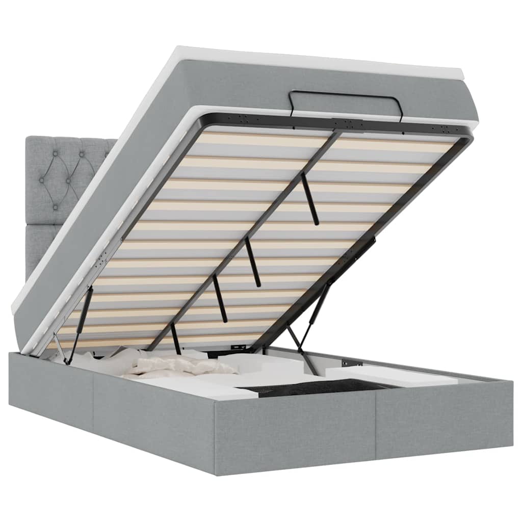 Ottoman-Bett mit Matratze & LEDs Hellgrau 120x190 cm Stoff