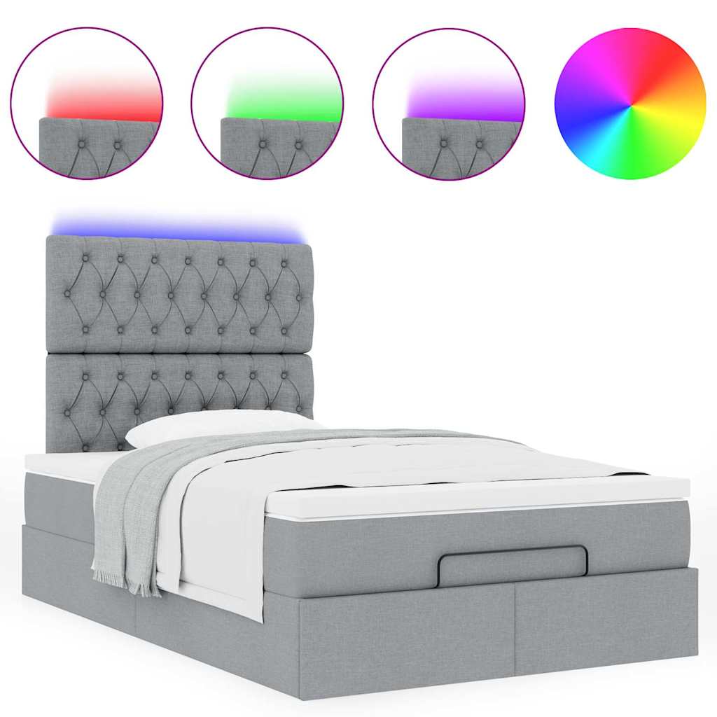 Ottoman-Bett mit Matratze & LEDs Hellgrau 120x190 cm Stoff