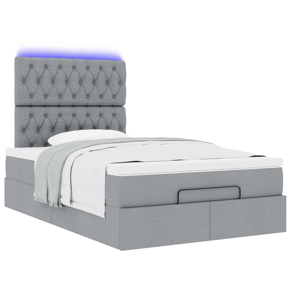 Ottoman-Bett mit Matratze & LEDs Hellgrau 120x190 cm Stoff