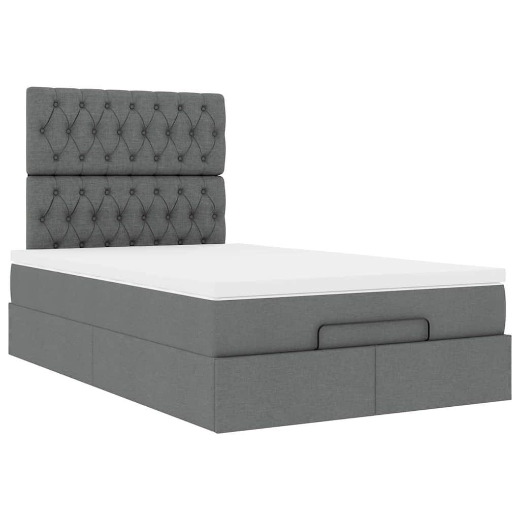 Ottoman-Bett mit Matratze & LEDs Dunkelgrau 120x190 cm Stoff