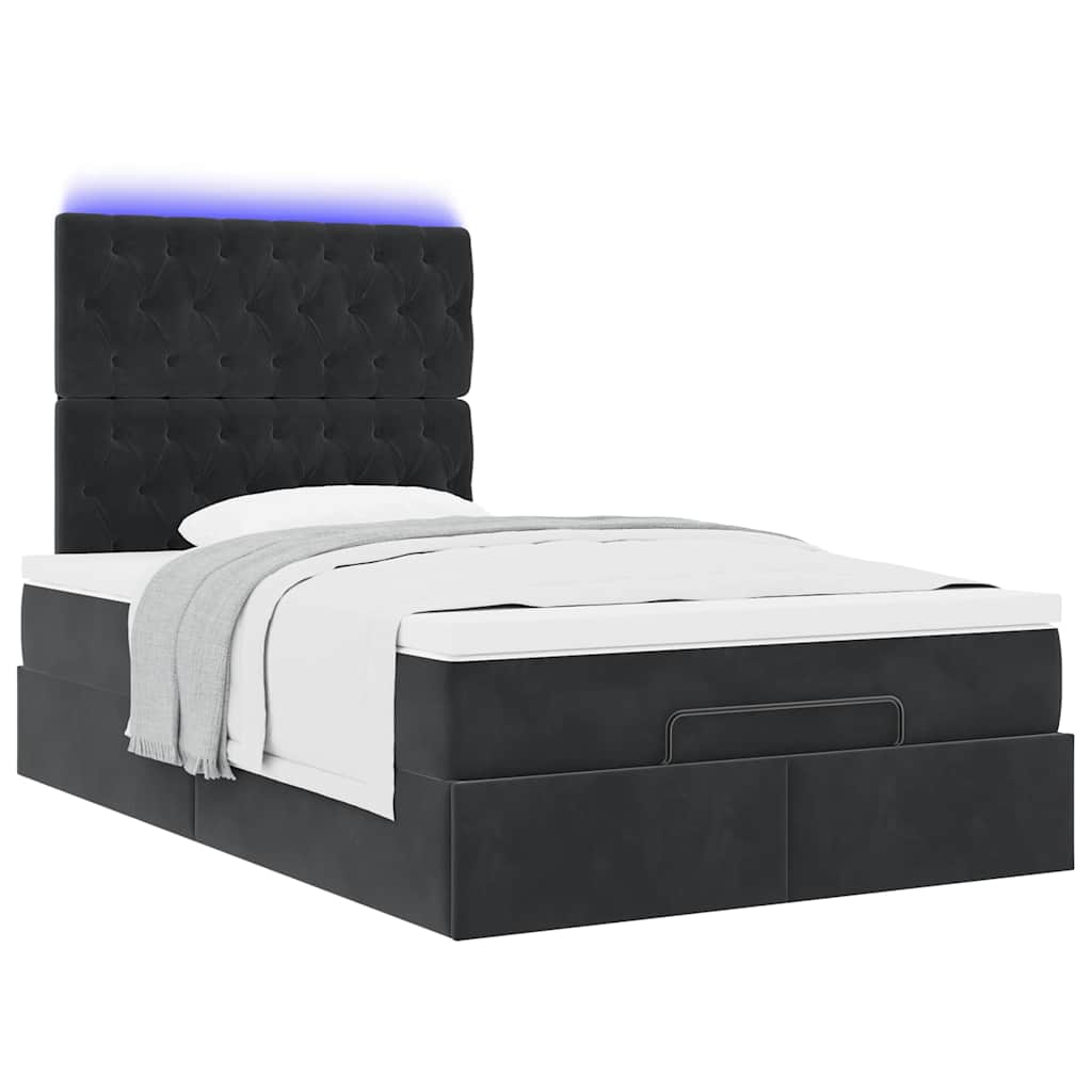 Ottoman-Bett mit Matratze & LEDs Schwarz 120x190 cm Stoff