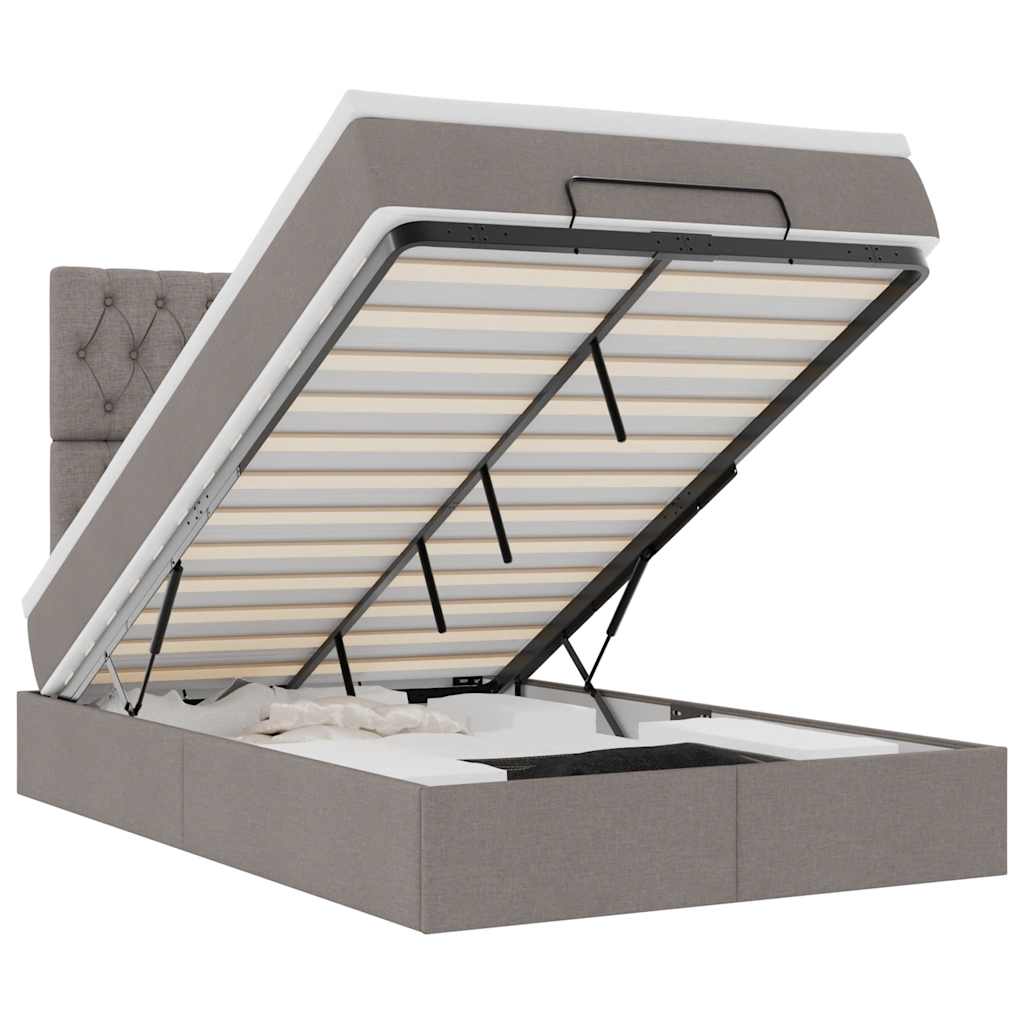 Ottoman-Bett mit Matratze & LEDs Taupe 120x190 cm Stoff