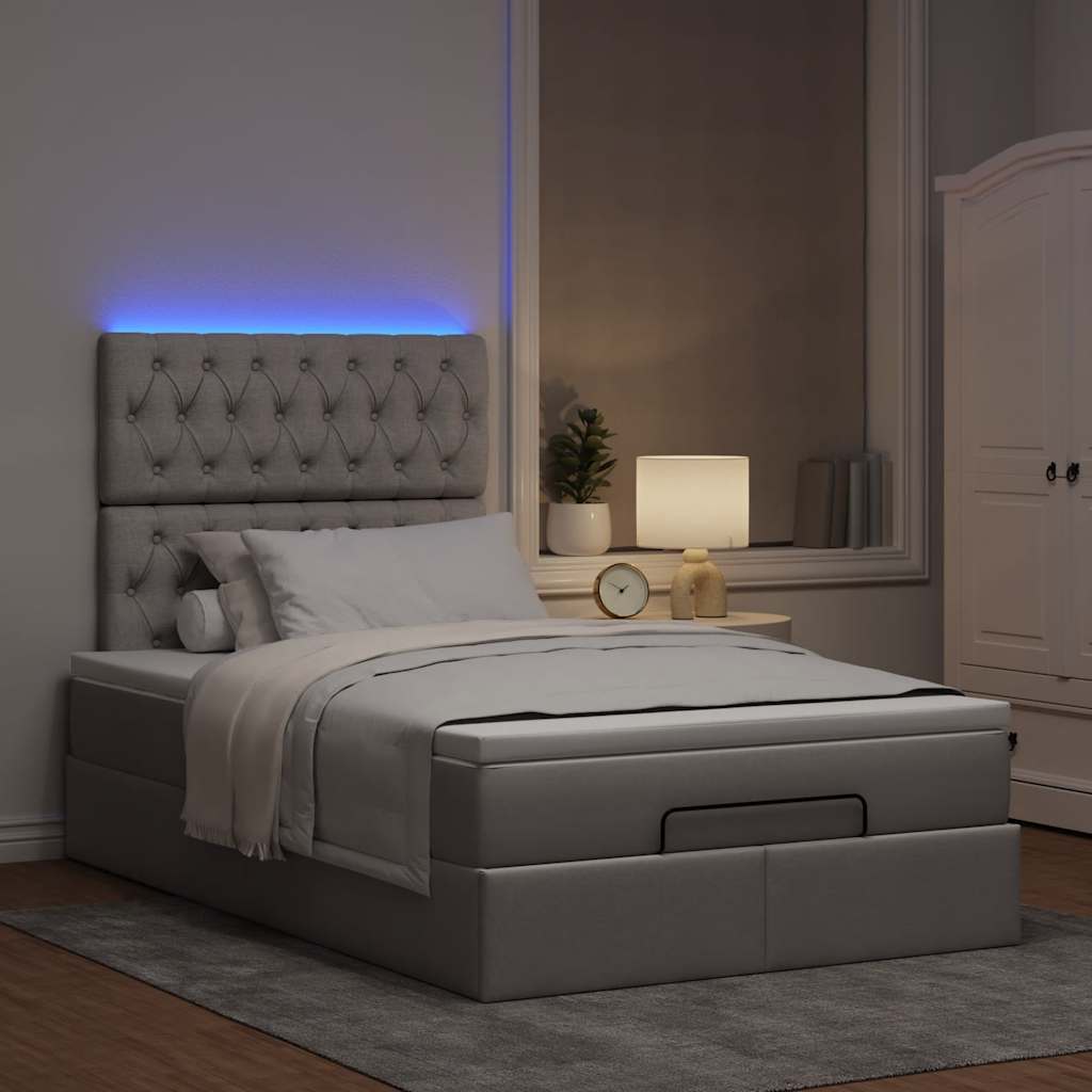Ottoman-Bett mit Matratze & LEDs Taupe 120x190 cm Stoff
