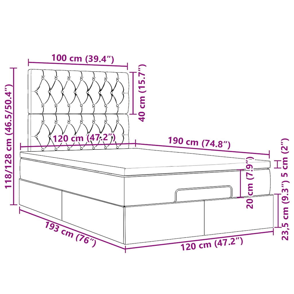 Ottoman-Bett mit Matratze & LEDs Taupe 120x190 cm Stoff