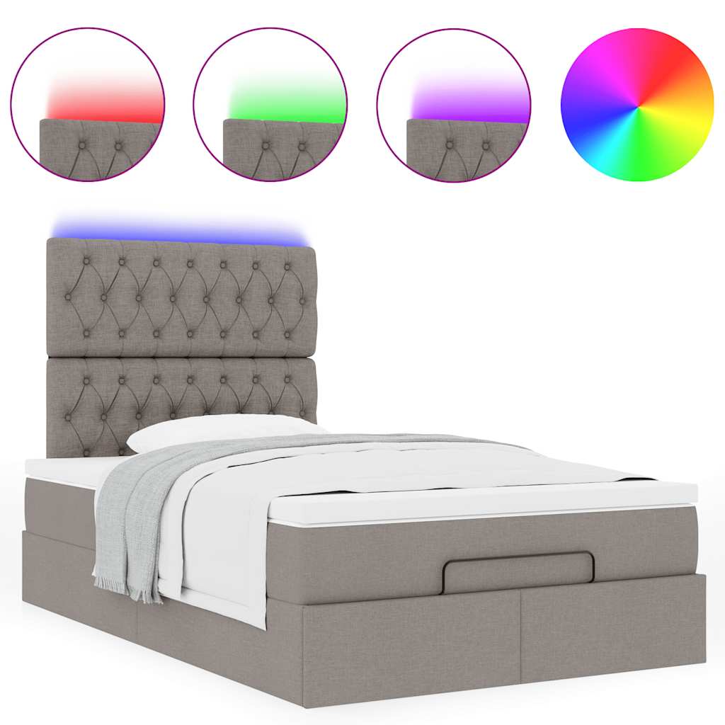 Ottoman-Bett mit Matratze & LEDs Taupe 120x190 cm Stoff