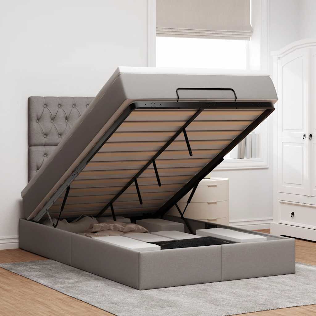 Ottoman-Bett mit Matratze & LEDs Taupe 120x190 cm Stoff