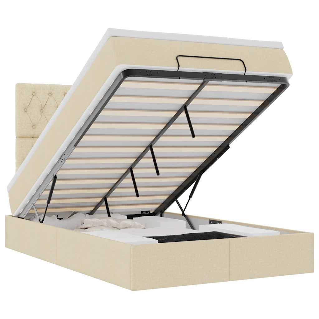 Ottoman-Bett mit Matratze & LEDs Creme 120x190 cm Stoff