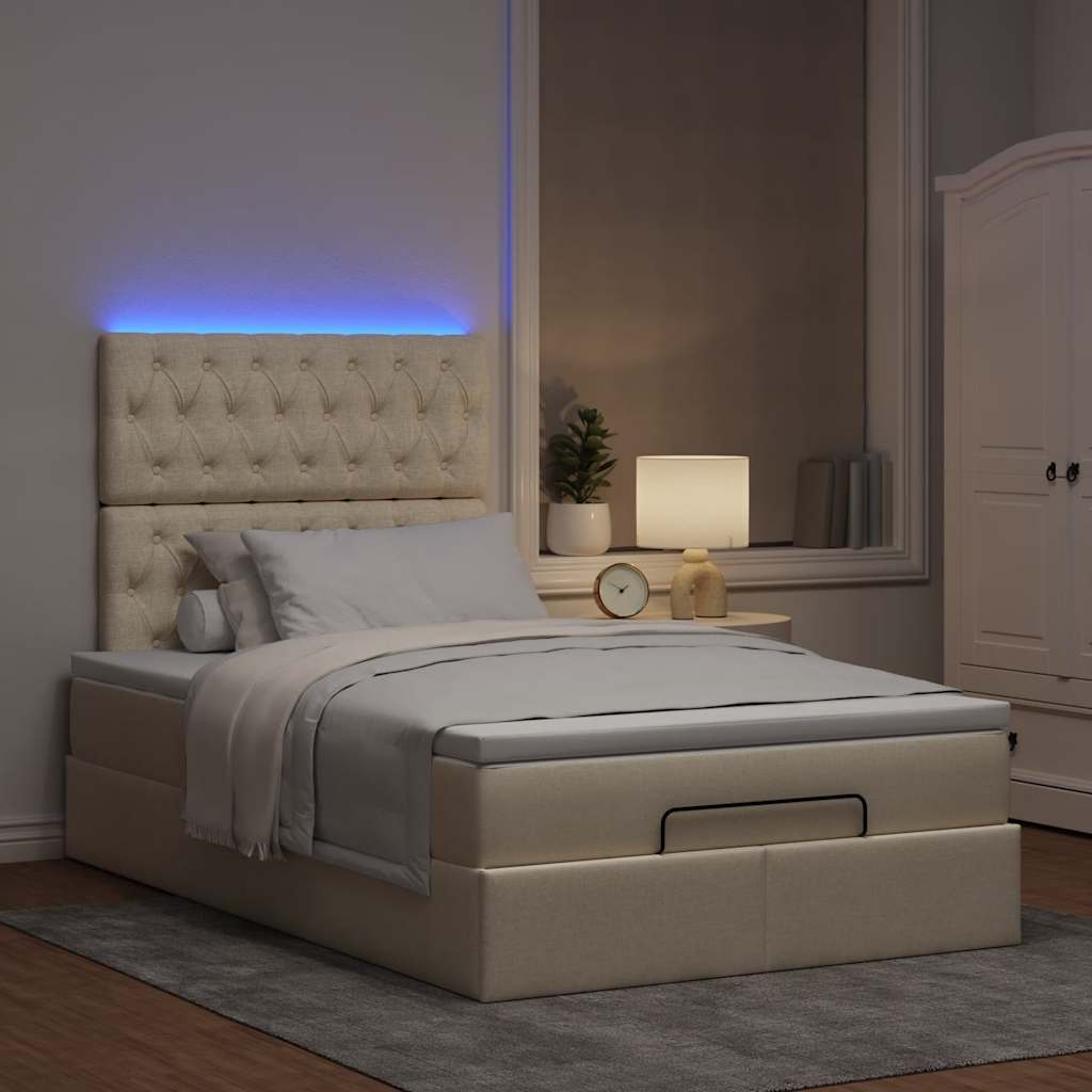 Ottoman-Bett mit Matratze & LEDs Creme 120x190 cm Stoff