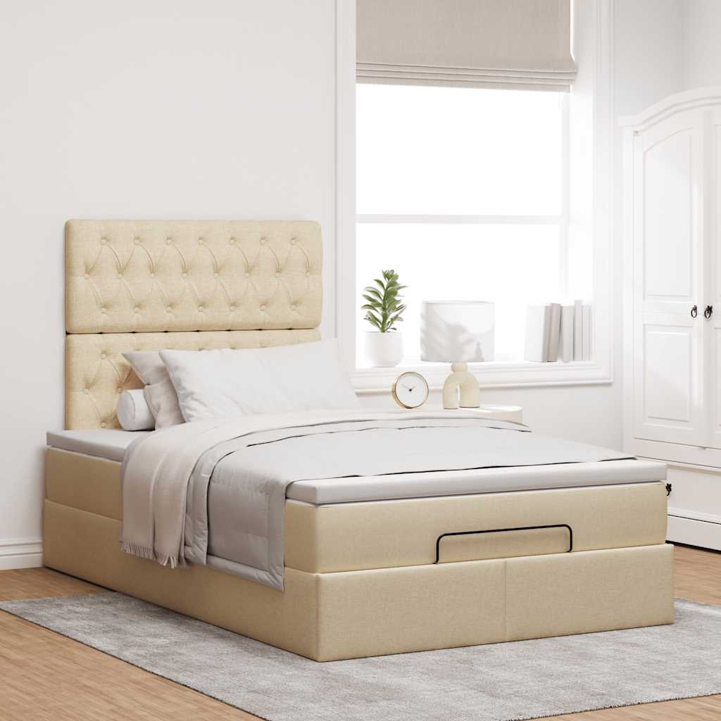 Ottoman-Bett mit Matratze & LEDs Creme 120x190 cm Stoff