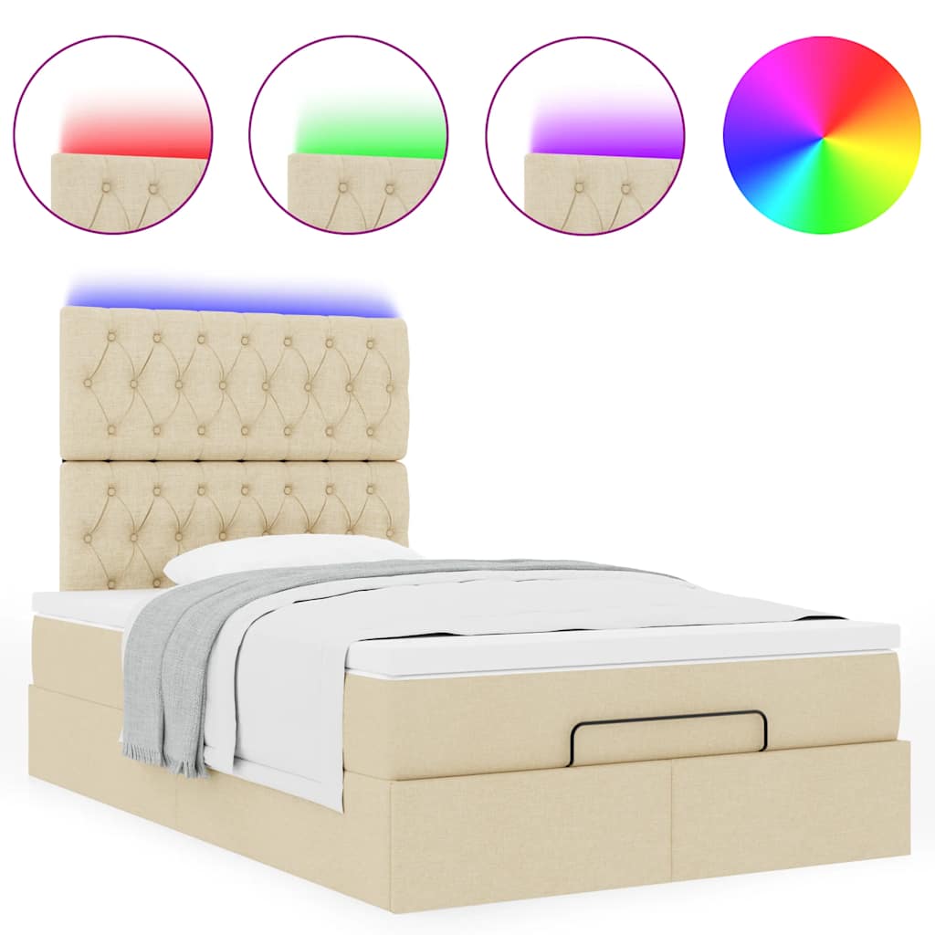 Ottoman-Bett mit Matratze & LEDs Creme 120x190 cm Stoff