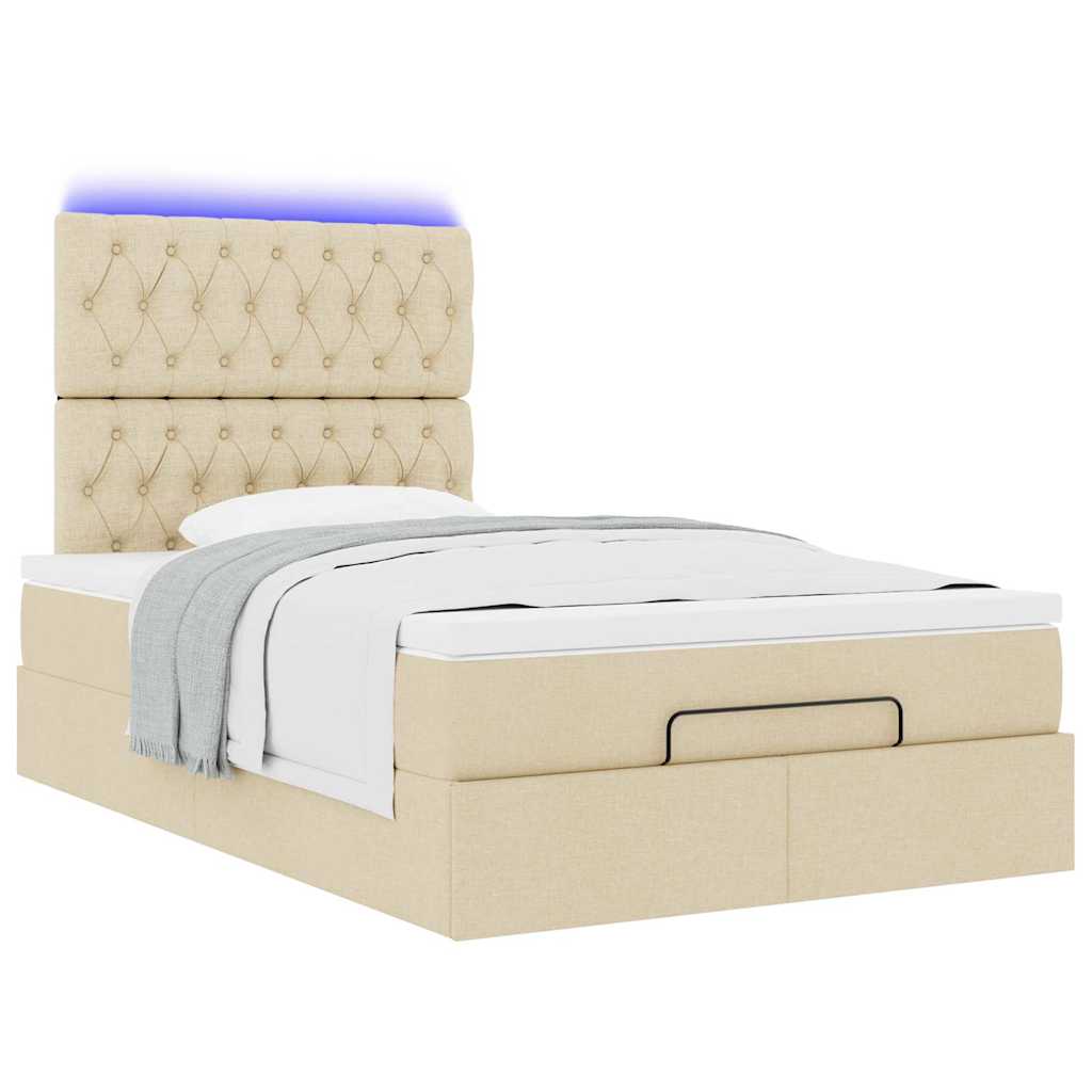 Ottoman-Bett mit Matratze & LEDs Creme 120x190 cm Stoff
