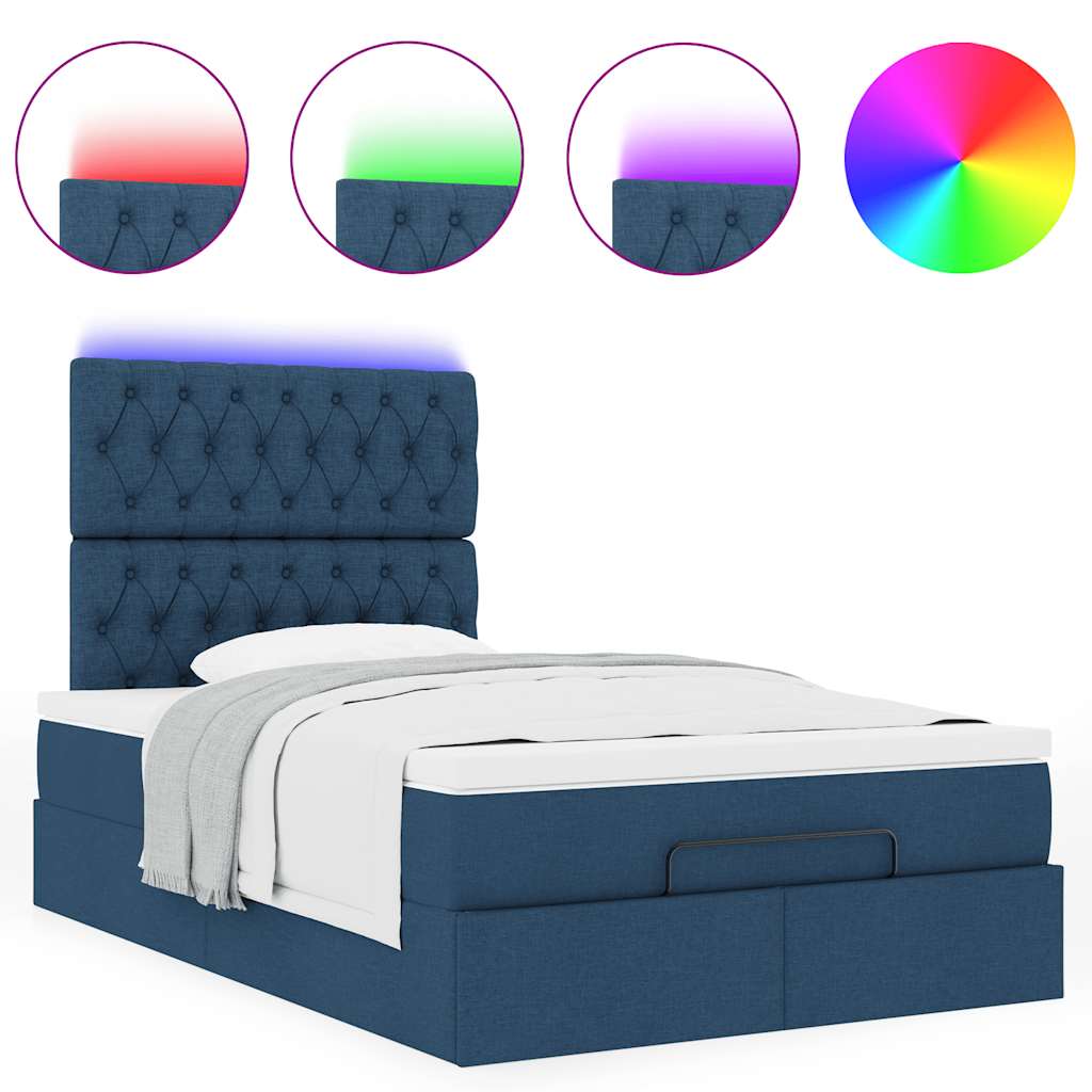 Ottoman-Bett mit Matratze & LEDs Blau 120x190 cm Stoff