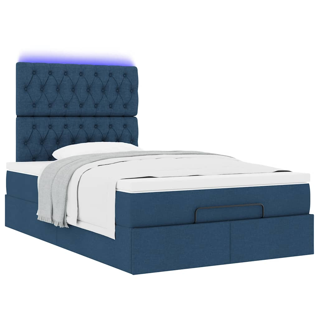 Ottoman-Bett mit Matratze & LEDs Blau 120x190 cm Stoff