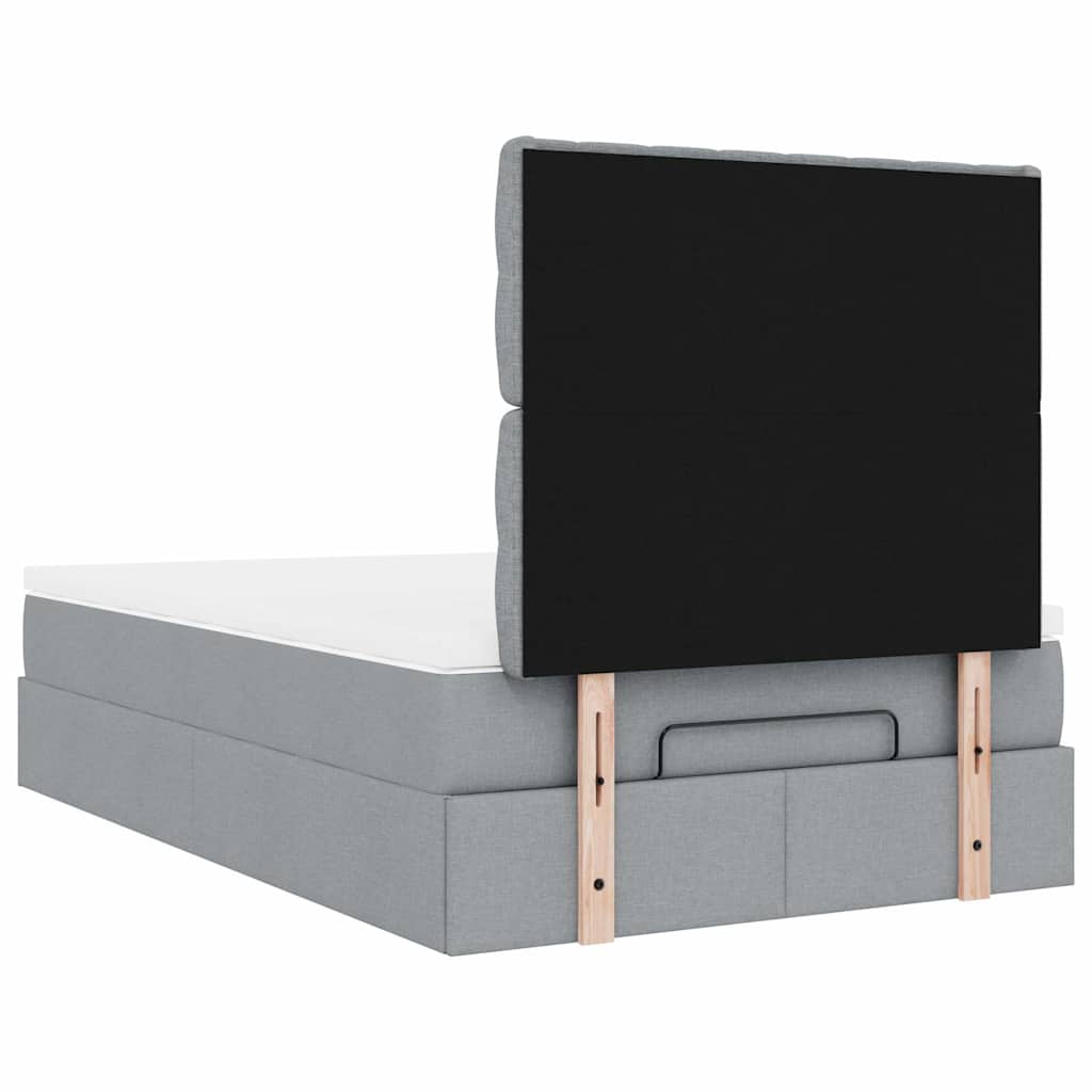 Ottoman-Bett mit Matratze & LEDs Hellgrau 120x200 cm Stoff