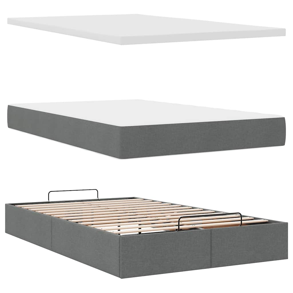 Lit ottoman avec matelas et LED tissu gris foncé 120x200 cm