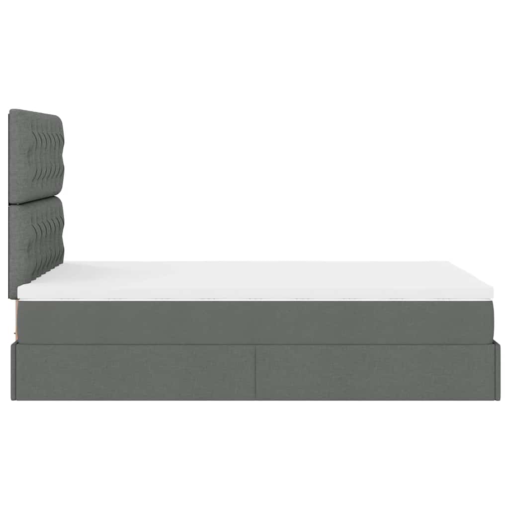 Lit ottoman avec matelas et LED tissu gris foncé 120x200 cm