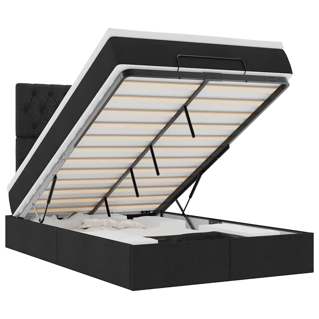 Lit ottoman avec matelas et LED Tissu noir 120x200 cm