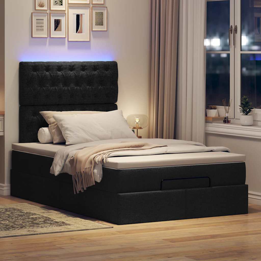 Lit ottoman avec matelas et LED Tissu noir 120x200 cm