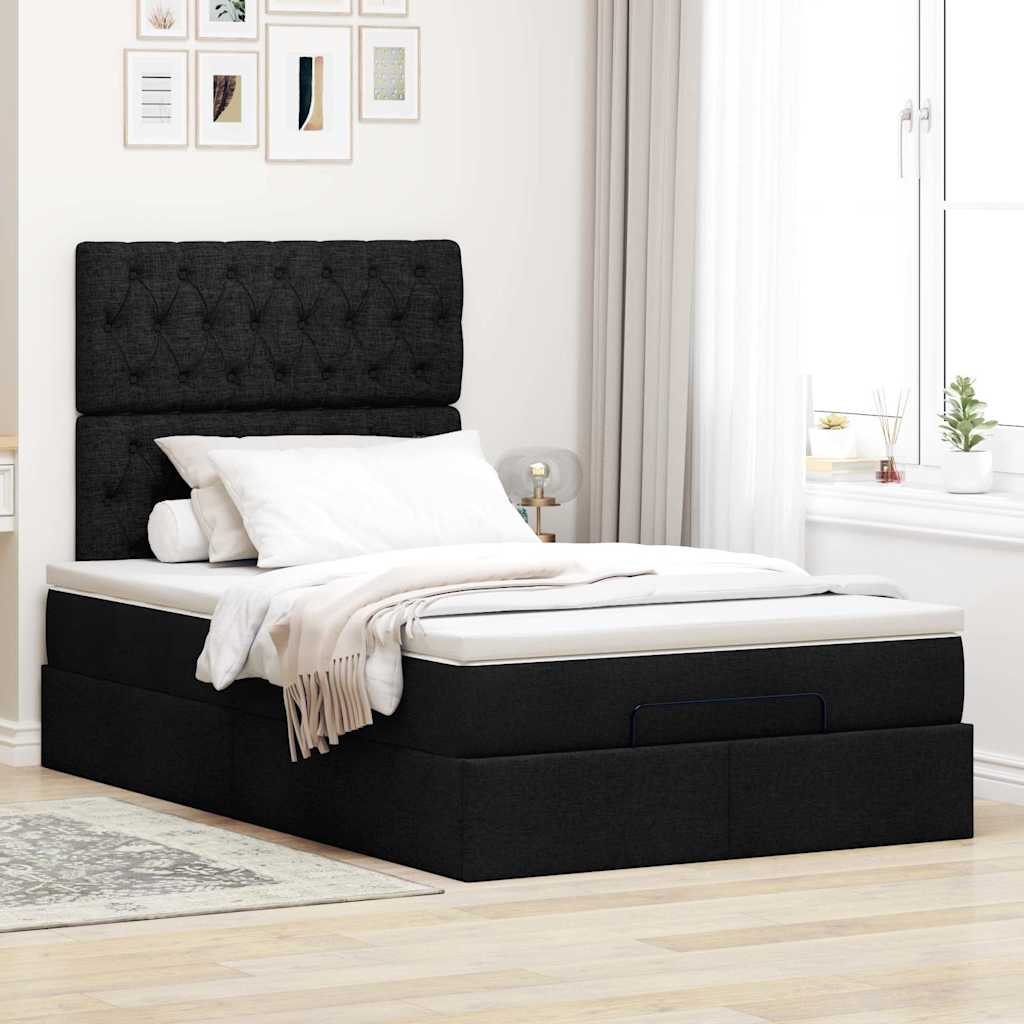 Ottoman-Bett mit Matratze & LEDs Schwarz 120x200 cm Stoff