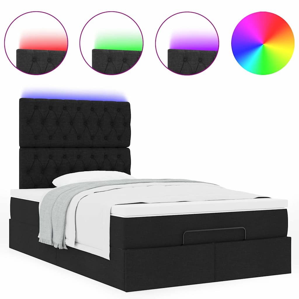 Lit ottoman avec matelas et LED Tissu noir 120x200 cm