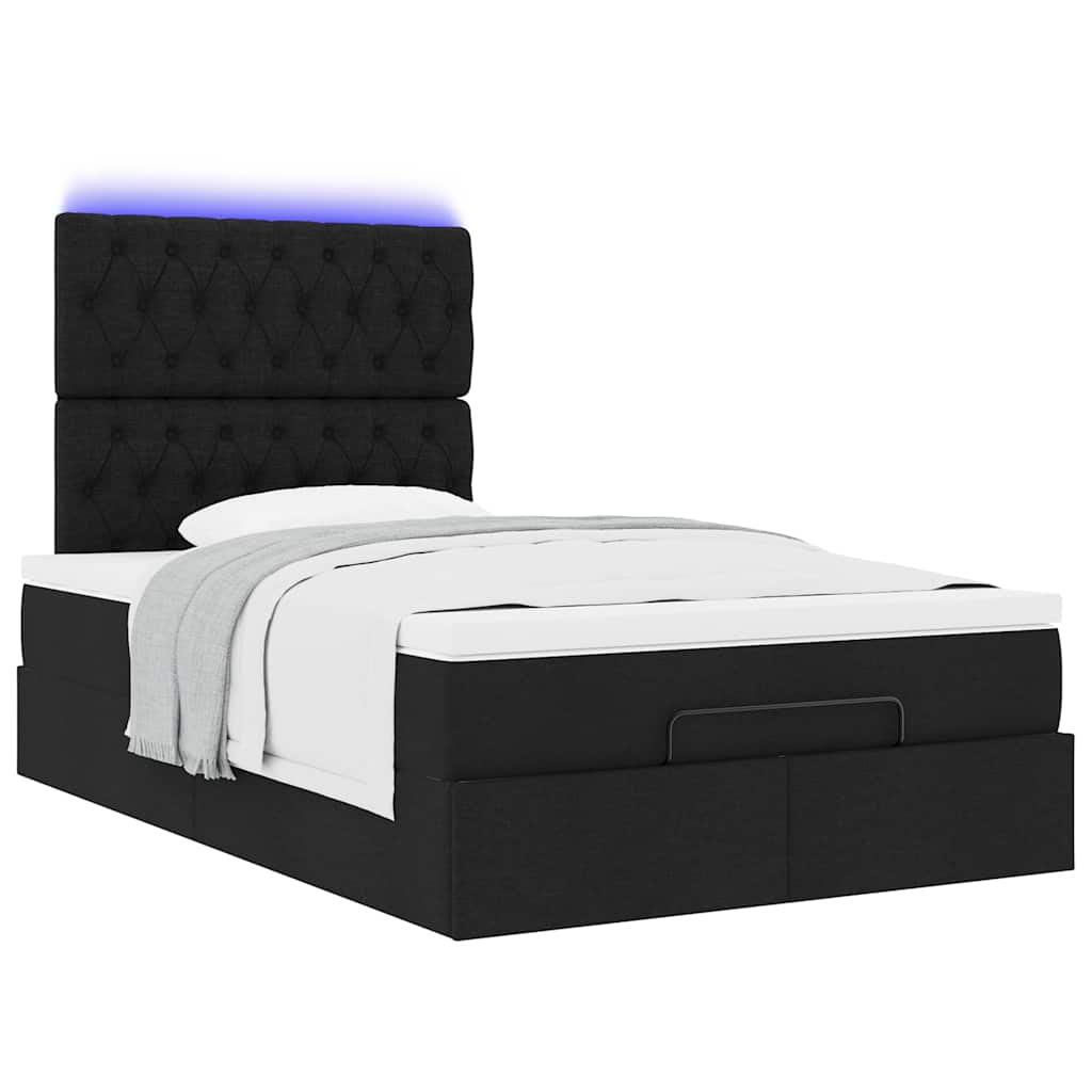 Lit ottoman avec matelas et LED Tissu noir 120x200 cm