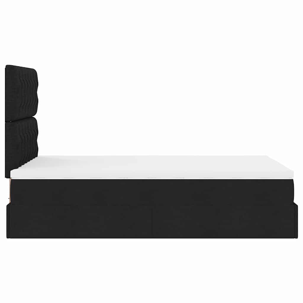 Lit ottoman avec matelas et LED Tissu noir 120x200 cm