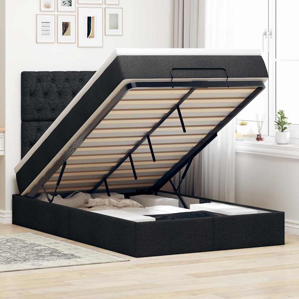 Ottoman-Bett mit Matratze & LEDs Schwarz 120x200 cm Stoff