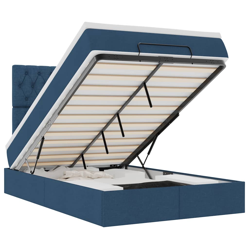 Ottoman-Bett mit Matratze & LEDs Blau 120x200 cm Stoff