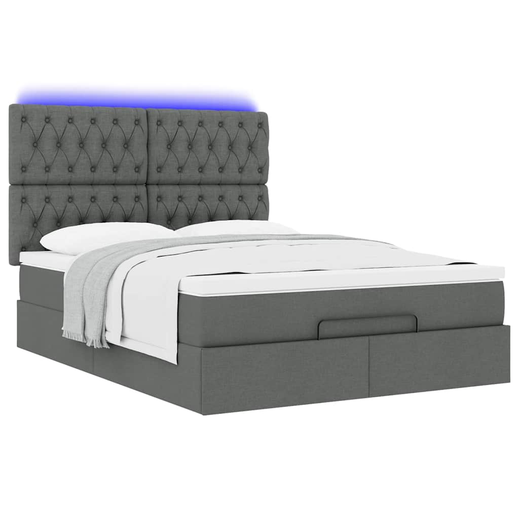 Ottoman-Bett mit Matratze & LEDs Dunkelgrau 140x190 cm Stoff