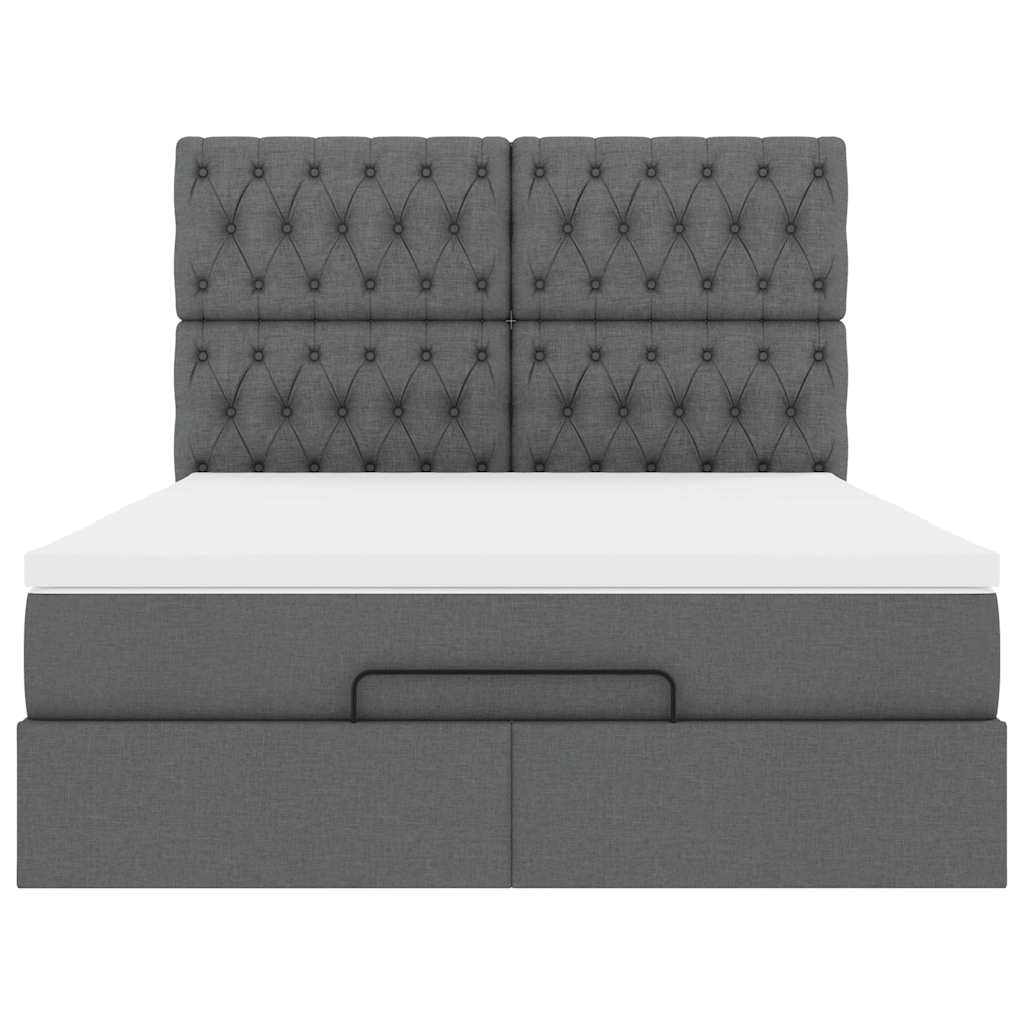 Ottoman-Bett mit Matratze & LEDs Dunkelgrau 140x190 cm Stoff