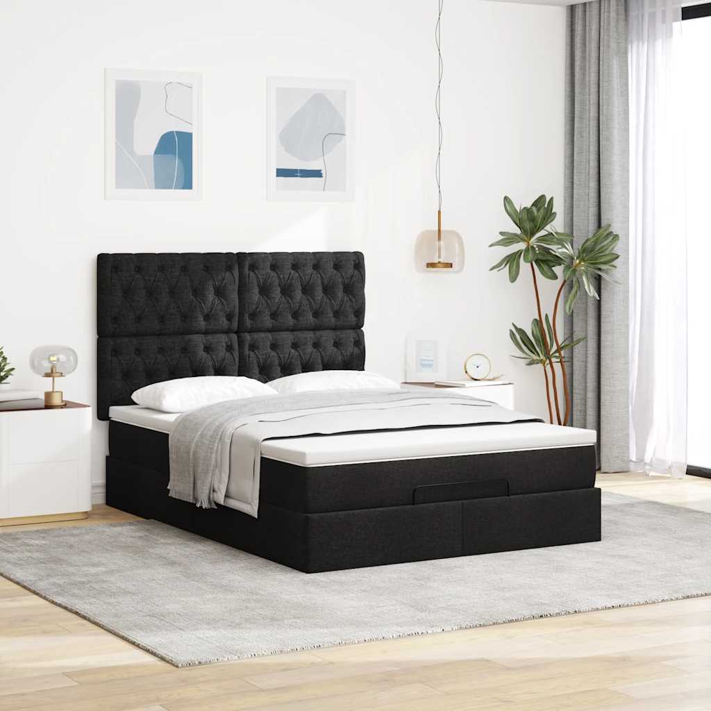 Ottoman-Bett mit Matratze & LEDs Schwarz 140x190 cm Stoff