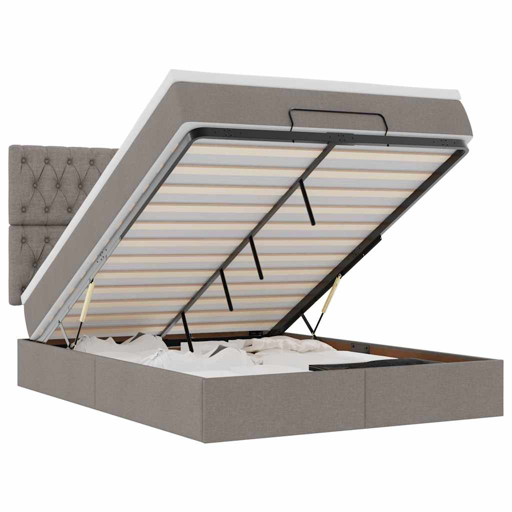 Ottoman-Bett mit Matratze & LEDs Taupe 140x190 cm Stoff