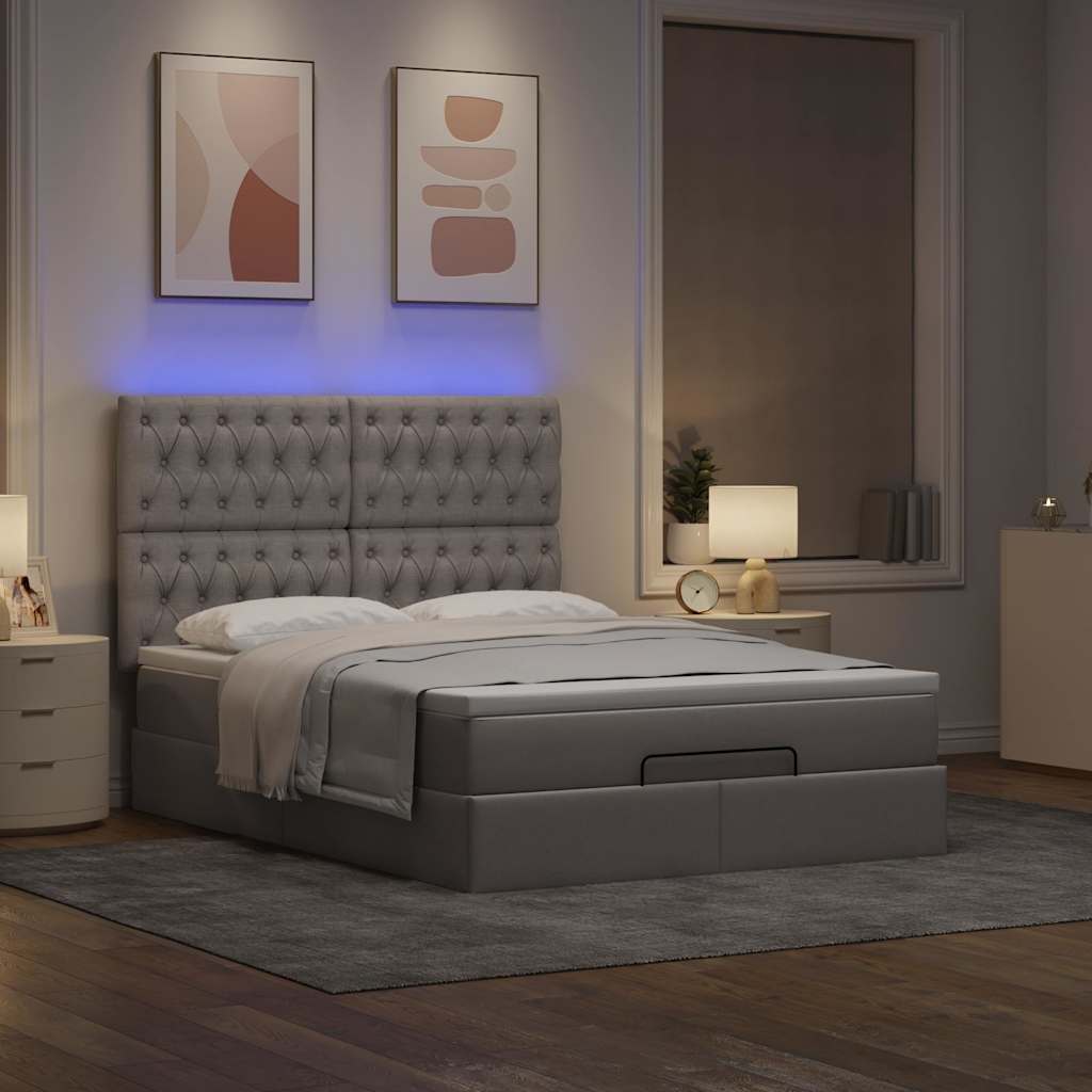 Ottoman-Bett mit Matratze & LEDs Taupe 140x190 cm Stoff