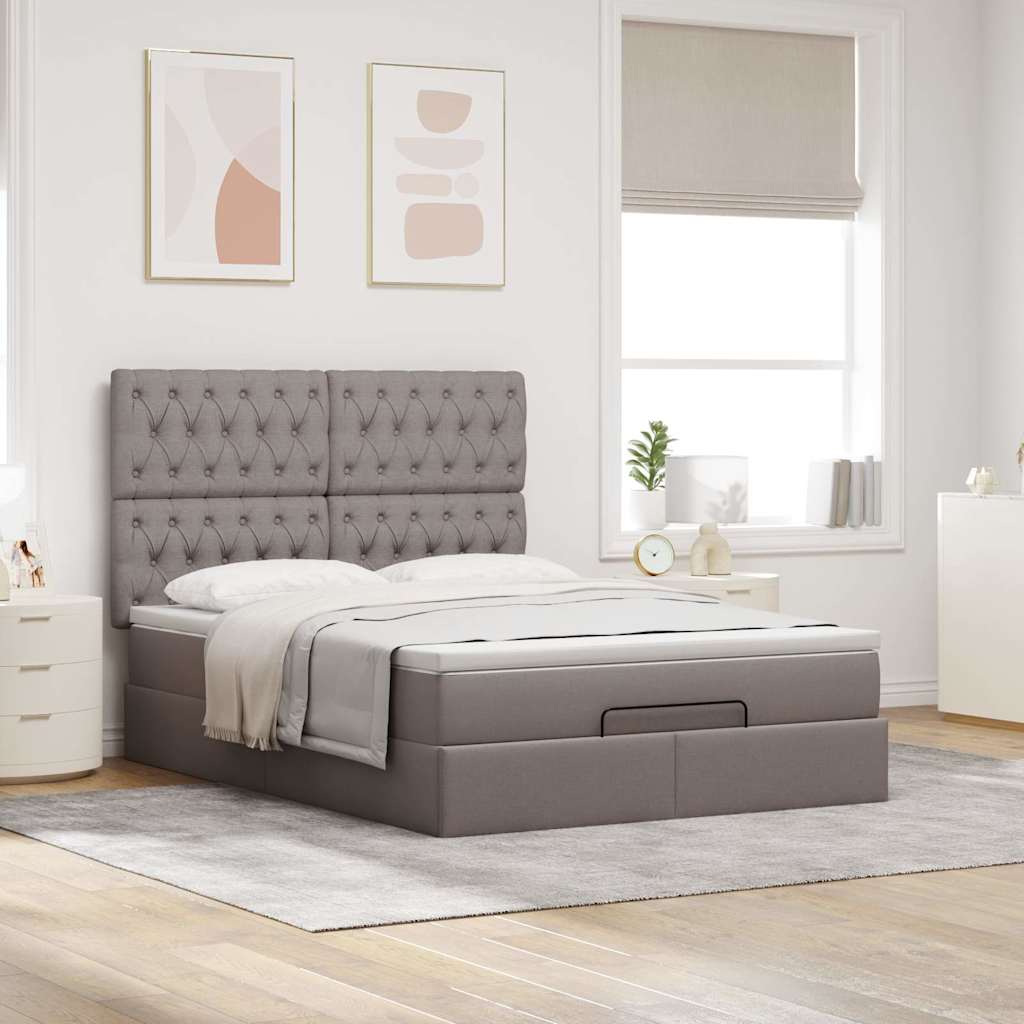 Ottoman-Bett mit Matratze & LEDs Taupe 140x190 cm Stoff