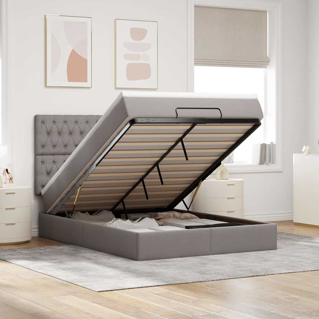 Ottoman-Bett mit Matratze & LEDs Taupe 140x190 cm Stoff