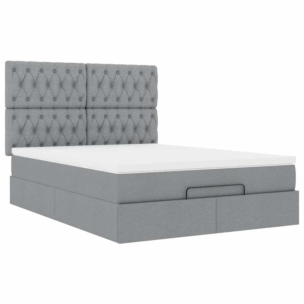 Ottoman-Bett mit Matratze & LEDs Hellgrau 140x200 cm Stoff
