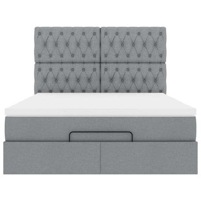Ottoman-Bett mit Matratze & LEDs Hellgrau 140x200 cm Stoff